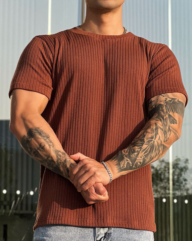 Simplicity All-matching Slim Fit Breathable Stretch Sports Fitness Round Neck Short Sleeve