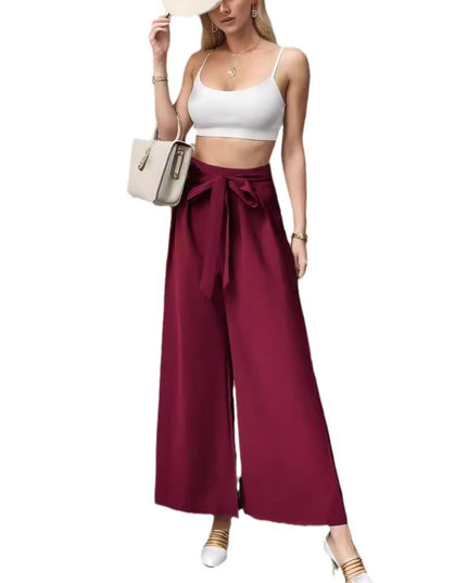 European And American Trousers Lace Up Commute Style High Waist
