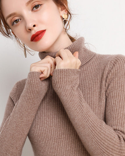 Simple Temperament High Collar Sweater Women's FallWinter Slim Short Pullover