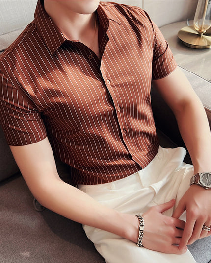 Men's Ice Silk Leisure Short Sleeve Striped Shirt