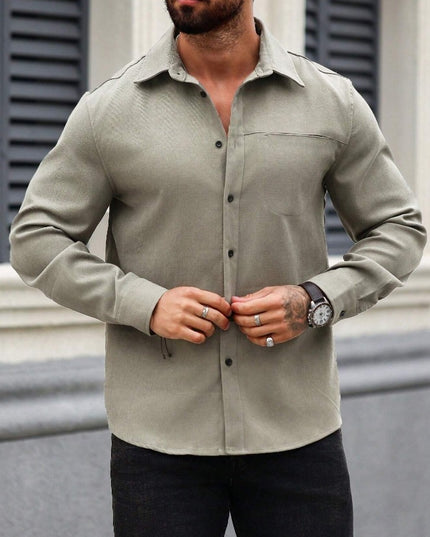 Men's Solid Color Pocket Shirt Long Sleeve Single-breasted Lining