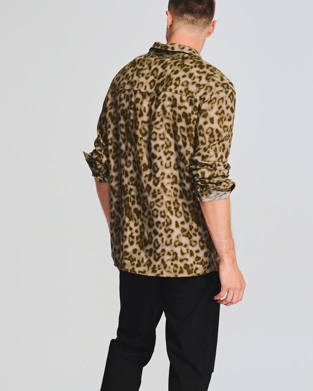 Men's Leopard Print Plus Size Printed Long Sleeve Loose Casual Shirt