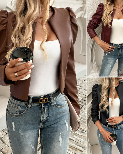 Jacket Women's Temperament Leisure Cardigan Solid Color Leather Coat