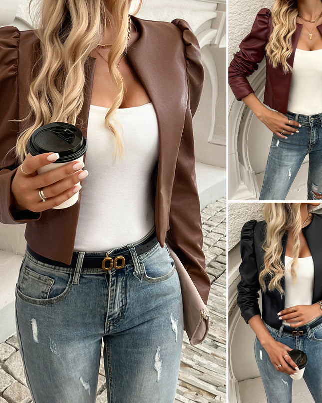 Jacket Women's Temperament Leisure Cardigan Solid Color Leather Coat