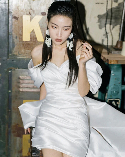 Short Model In White Color Engagement Dress