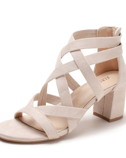 Chunky Heel Rhinestone Rome Classy High Heels