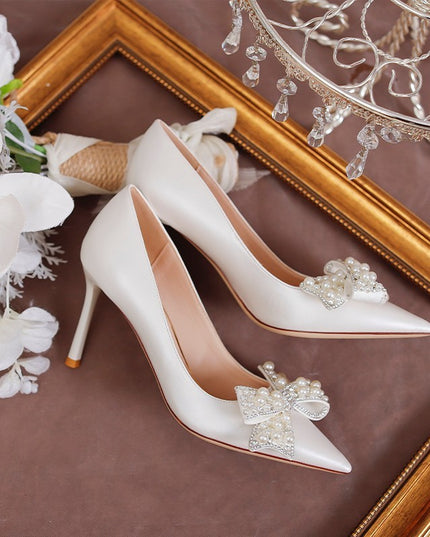 Women's Stiletto Heel Bride Wedding Dress Shoes White