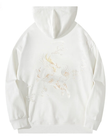 National Fashion Chinese Style KIRIN 3D Printed Loose Plus Size Top Hooded Sweater Men