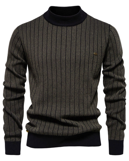 Half Turtleneck Slim Striped Top Fashion Men's Pullovers