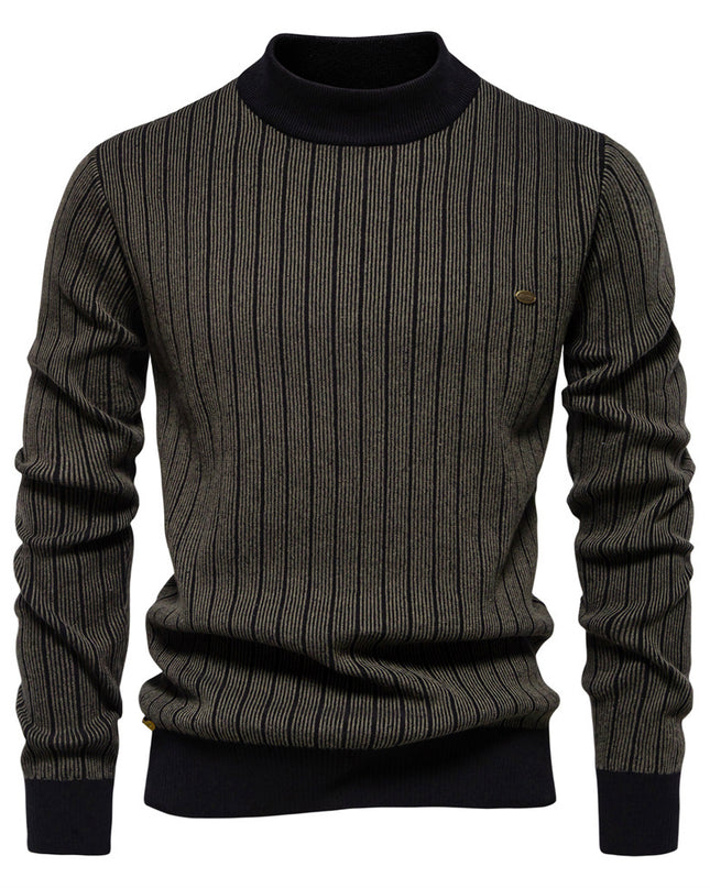 Half Turtleneck Slim Striped Top Fashion Men's Pullovers