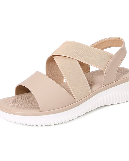 Bohemian Style Striped Stretch Rubber Band Flat Sandals