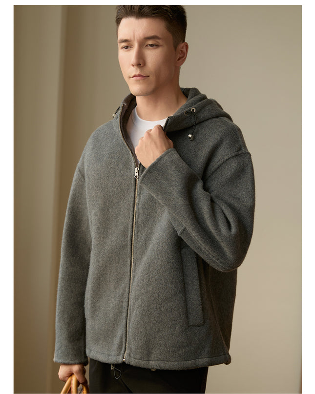 Men's Woolen Coat Hooded Jacket Loose