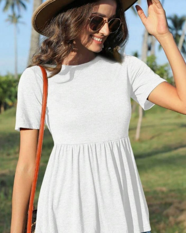 Women's Short Sleeve T-shirt With Ruffled Bottom In Dark Blue