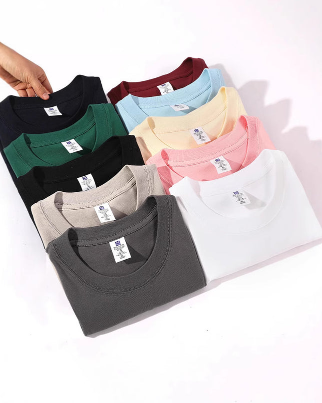 Drop Shoulder Loose Round Neck Pure Color All-matching