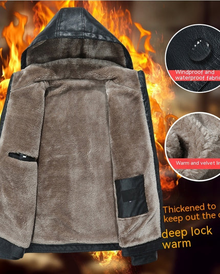 Men's Fashion Casual Zipper Slit Pocket Hooded Turn-down Collar Coat