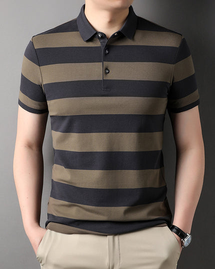 Men's Polo Shirt Short-sleeved Lapel T-shirt 2024 Striped Business Casual Lead Basic All-matching