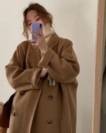 Design Sense Oatmeal Color Small Woolen Overcoat Women's Coat