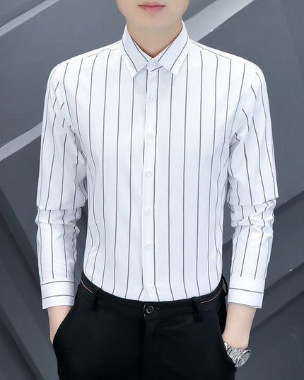 Summer Men's Casual Long-sleeved Striped Shirt