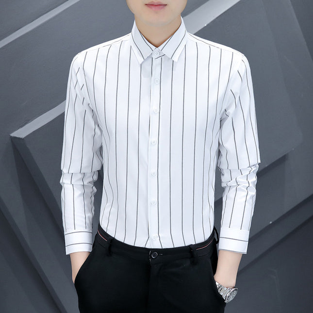Summer Men's Casual Long-sleeved Striped Shirt