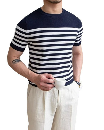 Trendy All-matching Striped T-shirt Men's Short Sleeve