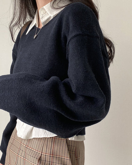 All-matching V-neck Pullover Sweater Long Sleeve Thermal Sweater