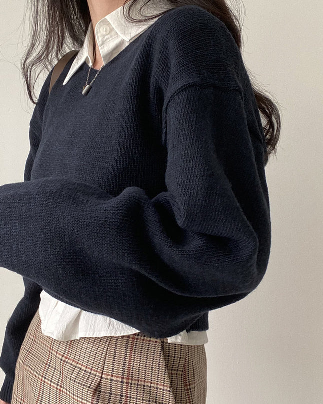 All-matching V-neck Pullover Sweater Long Sleeve Thermal Sweater