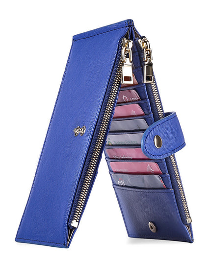 Ladies Multifunctional Card Holder Anti-theft Brush Two-way Folding PU Cross Pattern With Zipper