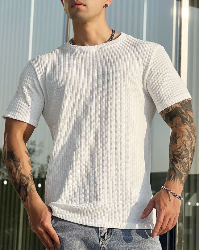 Simplicity All-matching Slim Fit Breathable Stretch Sports Fitness Round Neck Short Sleeve