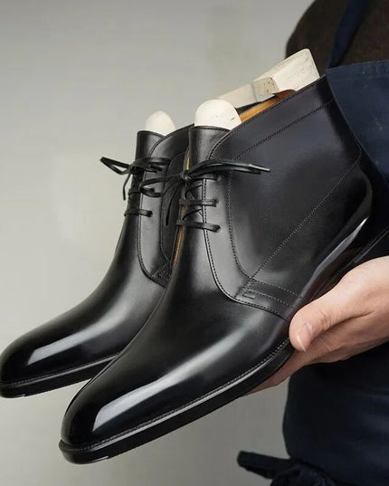 Low Heel Business Glossy Men's Short Boots