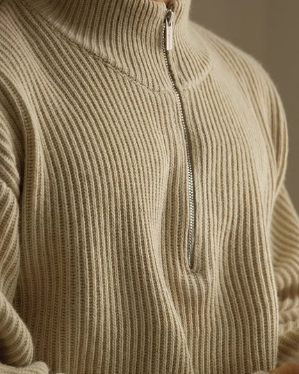 Lazy And Versatile Wool Turtleneck Half Loose Zip Sweater