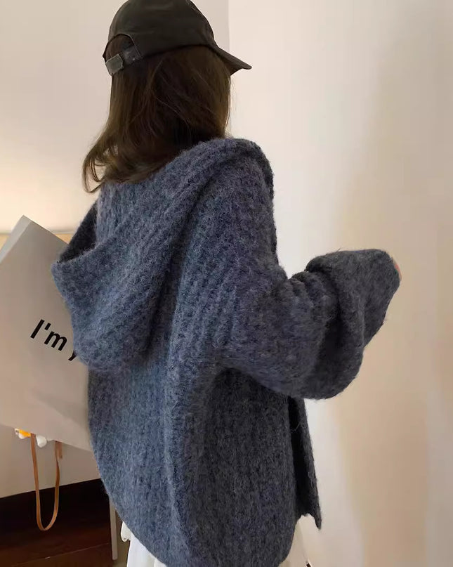 Retro Maillard Hooded Sweater Cardigan For Women