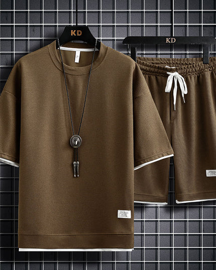 Men's Fashion Simple Short Sleeve T-Shirt Two Piece Set