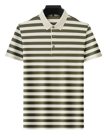 Pineapple Texture Striped Short Sleeve Cotton T-shirt Trendy Youth Half Casual Top Polo Shirt