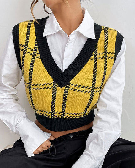 Women's V-neck Plaid Waistcoat