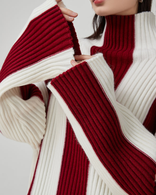 Contrast Color Pit Striped Turtleneck Sweater