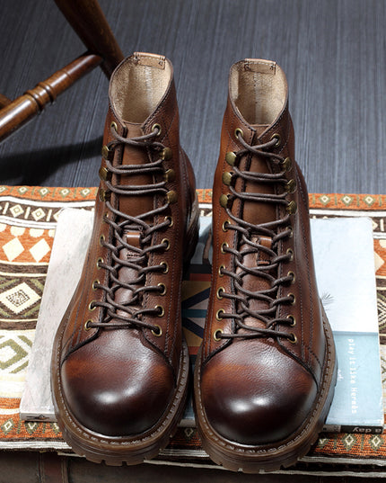 Martin Boots Men's Leather Shoes High-top Retro Plus Velvet Leather  Thick-soled Soft Leather
