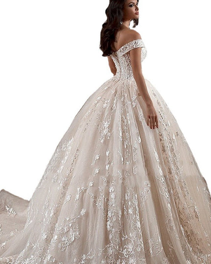 Off-shoulder French-style Bride Trailing Mori Style Simple Small Wedding Dress