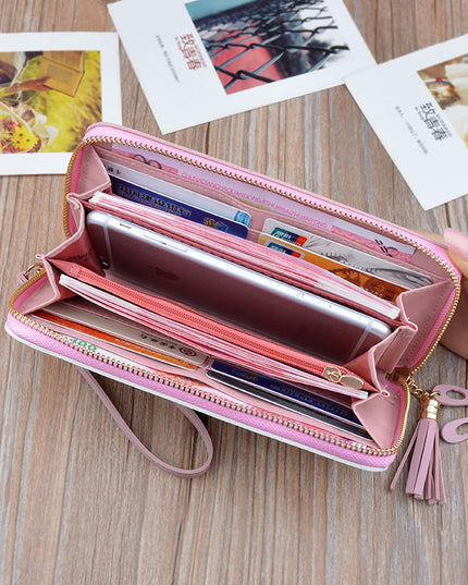 Ladies In Hand Long Zipper Tassel Stitching Embossed Large-capacity Wallet