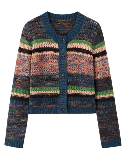 Women's Top Gradient Rainbow Striped Long-sleeve Cardigan Sweater