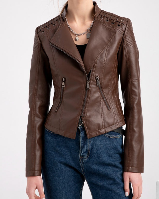 Slim Fit Thin Leather Coat Women's Motorcycle Clothing