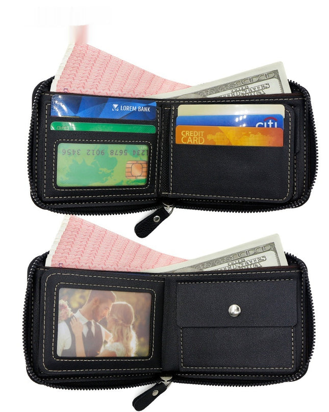 Matte Stitching Men's Short Wallet Multiple Card Slots