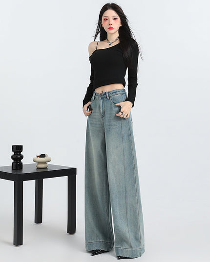 Spring New Straight Pants Mopping Jeans Trousers Lengthened