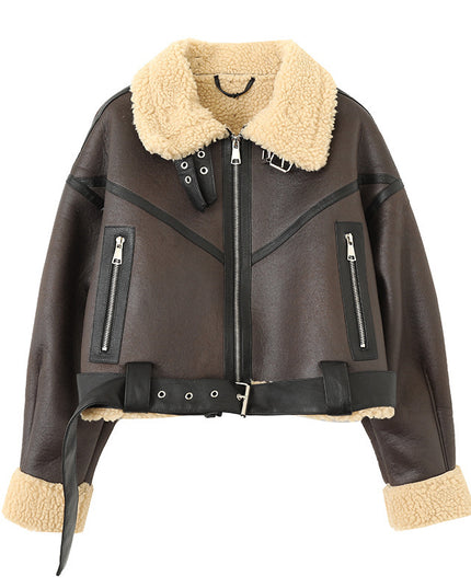 Short PU Lamb Fur Coat Women's Versatile Thickened