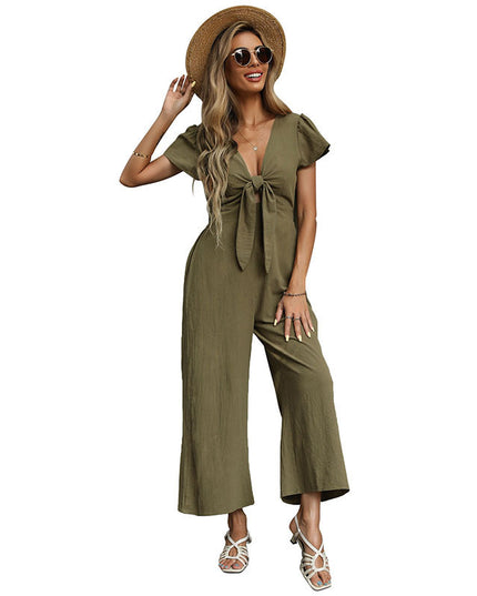 Women's Sexy V-neck Cropped Wide-legged Jumpsuit