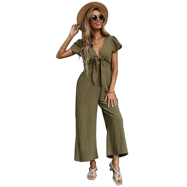 Women's Sexy V-neck Cropped Wide-legged Jumpsuit