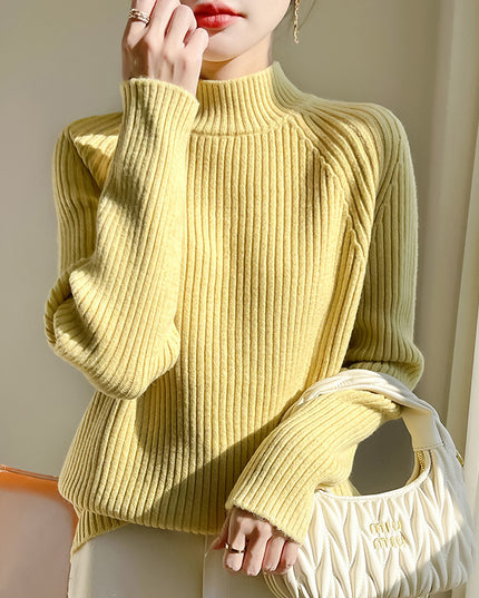 Thickened Bedford Cord Sweater Women's Autumn And Winter Half-high Collar Casual Loose Knitted Top