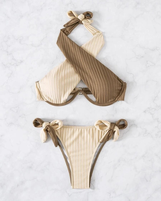 Bikini Women's Swimsuit Two-color Hanging Neck Cross Slim Back