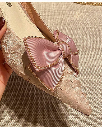 Spring And Autumn New Bow-knot Pointed Shallow Shoes