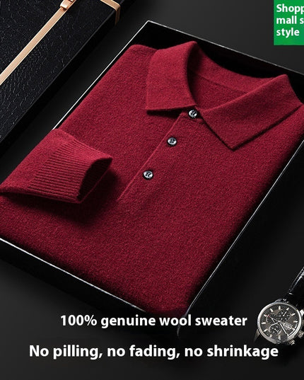 Men's Autumn And Winter Solid Color Shirt Middle-aged Polo Sweater