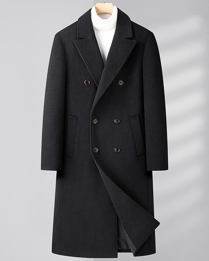 Autumn And Winter Woolen Coat Overknee Long Double Breasted Oblique Pocket